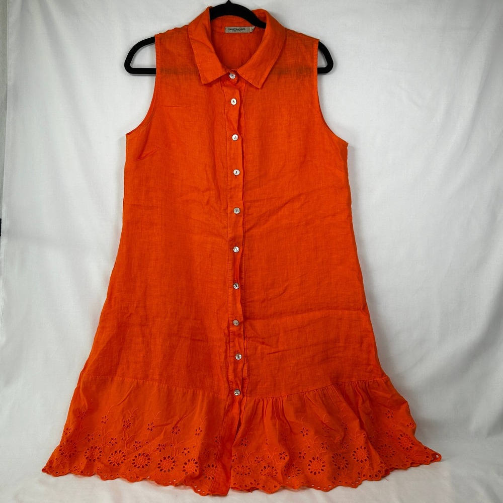 Valentina Naldi Orange Linen Eyelet Dress Women's Size Large Made in Italy
